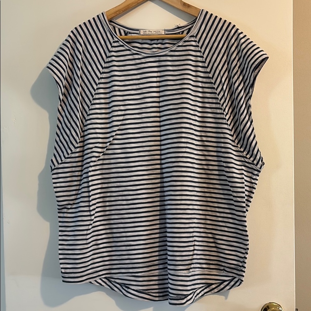 We The Free Blue and White Boxy Cap Sleeve Tee